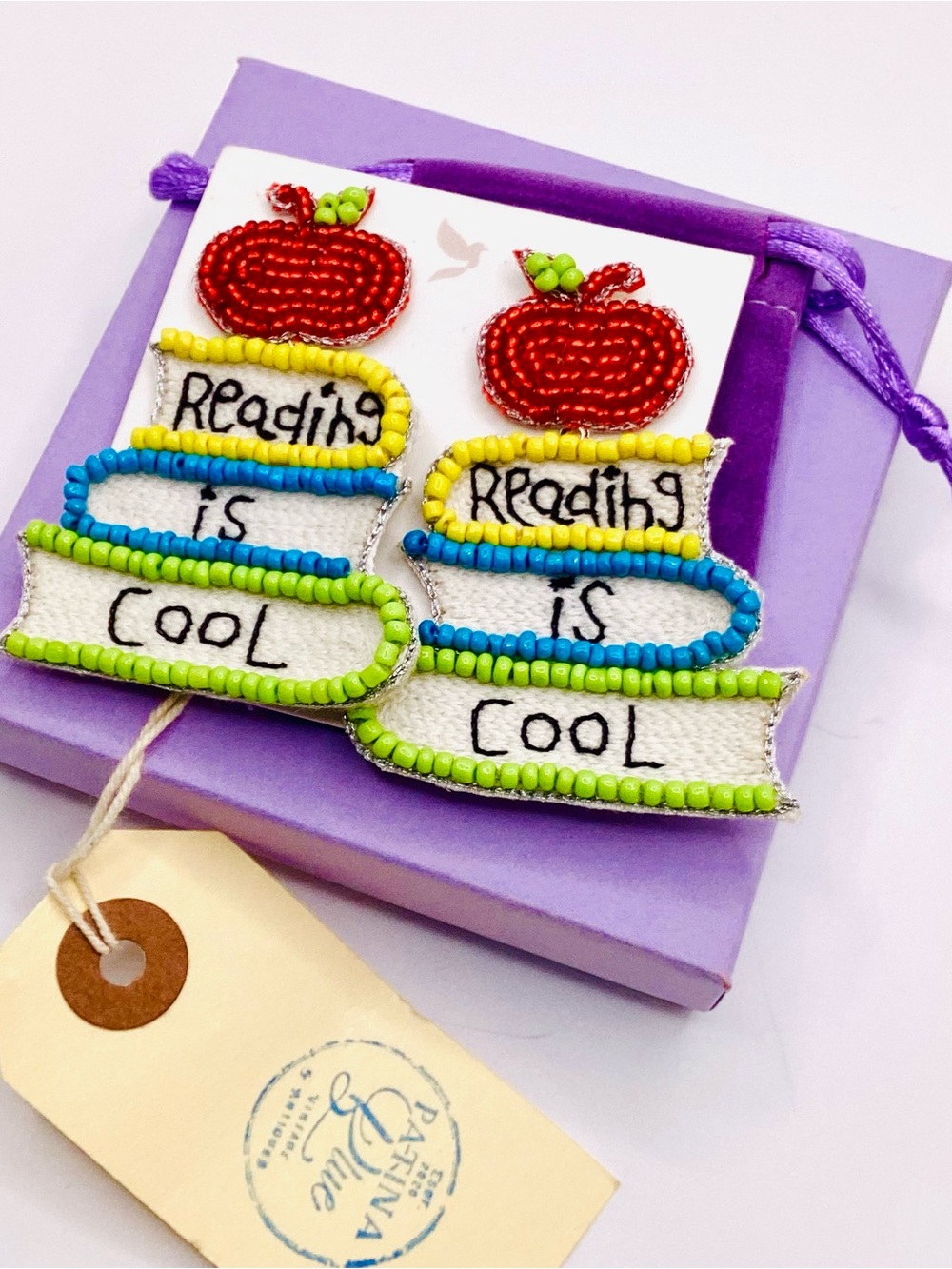 Beginning Boutique Red Apple Reading Is Cool Beaded Earrings